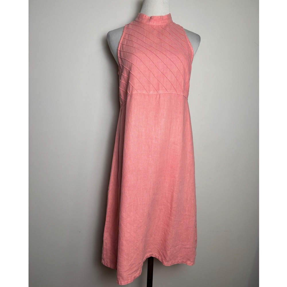 Kiko Womens VTG Linen Midi Dress S Sleeveless Coastal Minimalist Pastel Summer